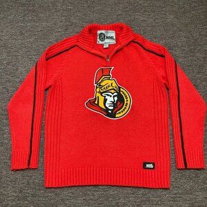 Ottawa Senators‎ Knit Sweater Medium Red NHL Logo Long Sleeve 1/4 Zip Pullover